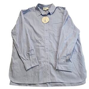 NWT In February Blue Long Sleeve Classic Oxford Button-up Shirt Oversized Sz L